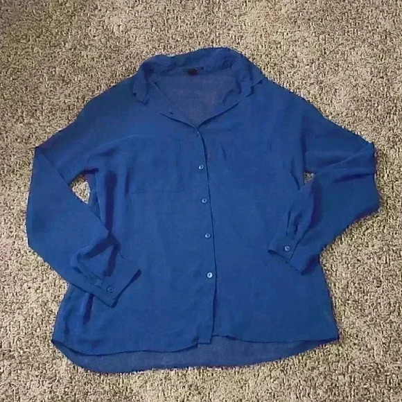 Blue Button down Blouse - Picture 2 of 4